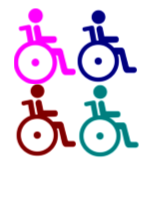 Four wheelchair icons in different colours