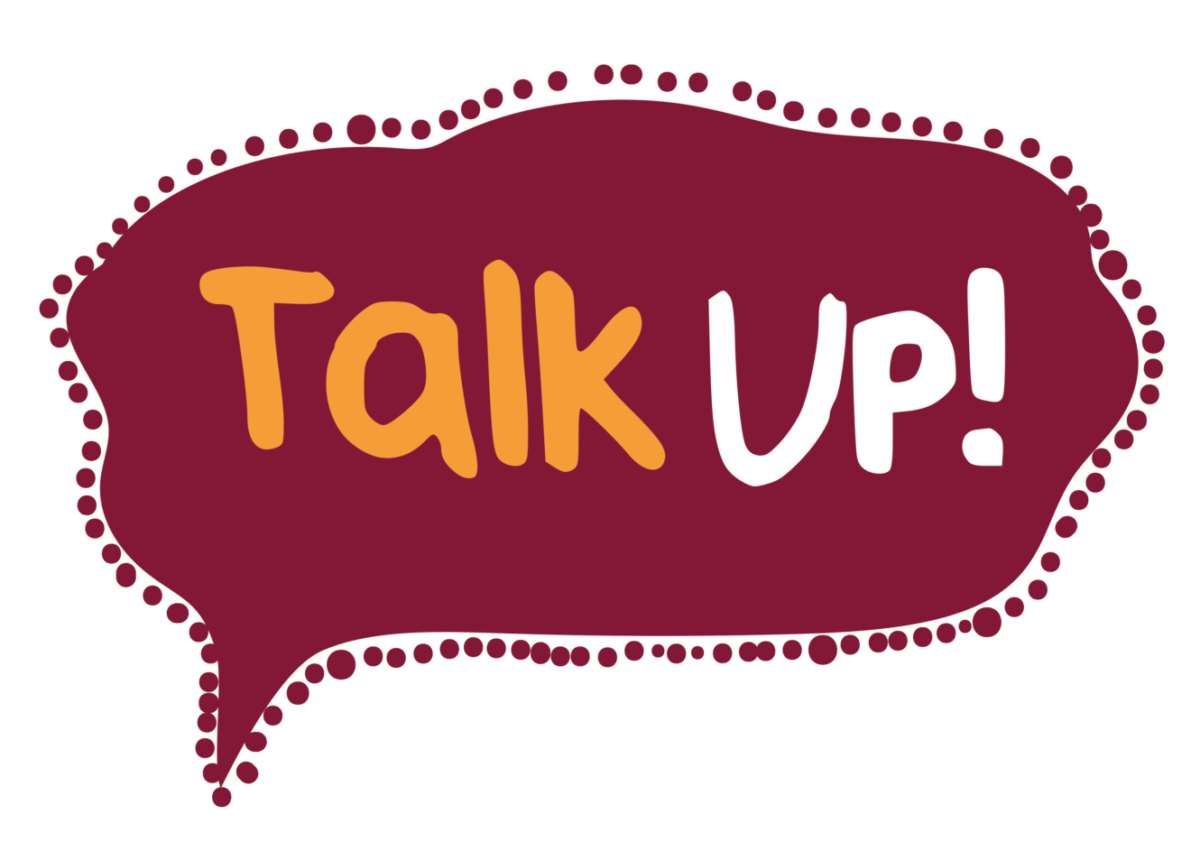 Talk Up art logo with some dot painting around it.