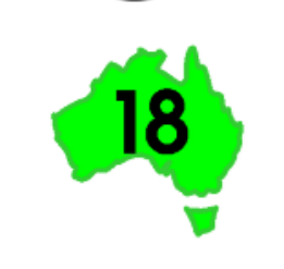 A picture of Australia with the number 18 inside it.
