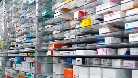 [IMAGE a photo of pharamaceutical medicines on a shelf ]