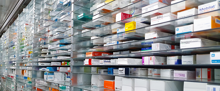 [IMAGE a photo of pharamaceutical medicines on a shelf ]