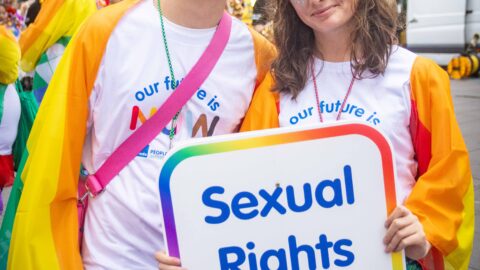 PWDA members at 2024 Mardi Gras holding a Sexual rights for all bodies sign