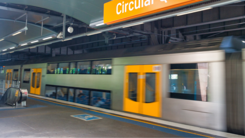 Image of fast moving NSW train at Circular Quay Station Sydney