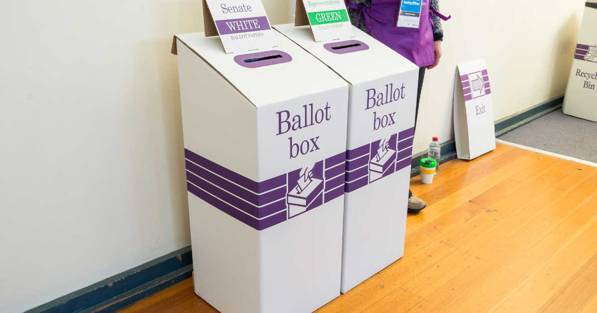 Picture shows Ballot boxes in a hall for State Election