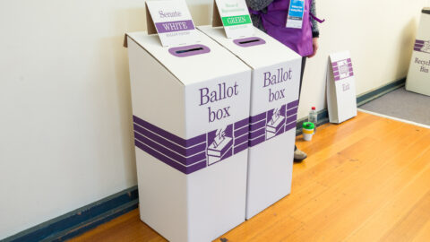 Picture shows Ballot boxes in a hall for State Election