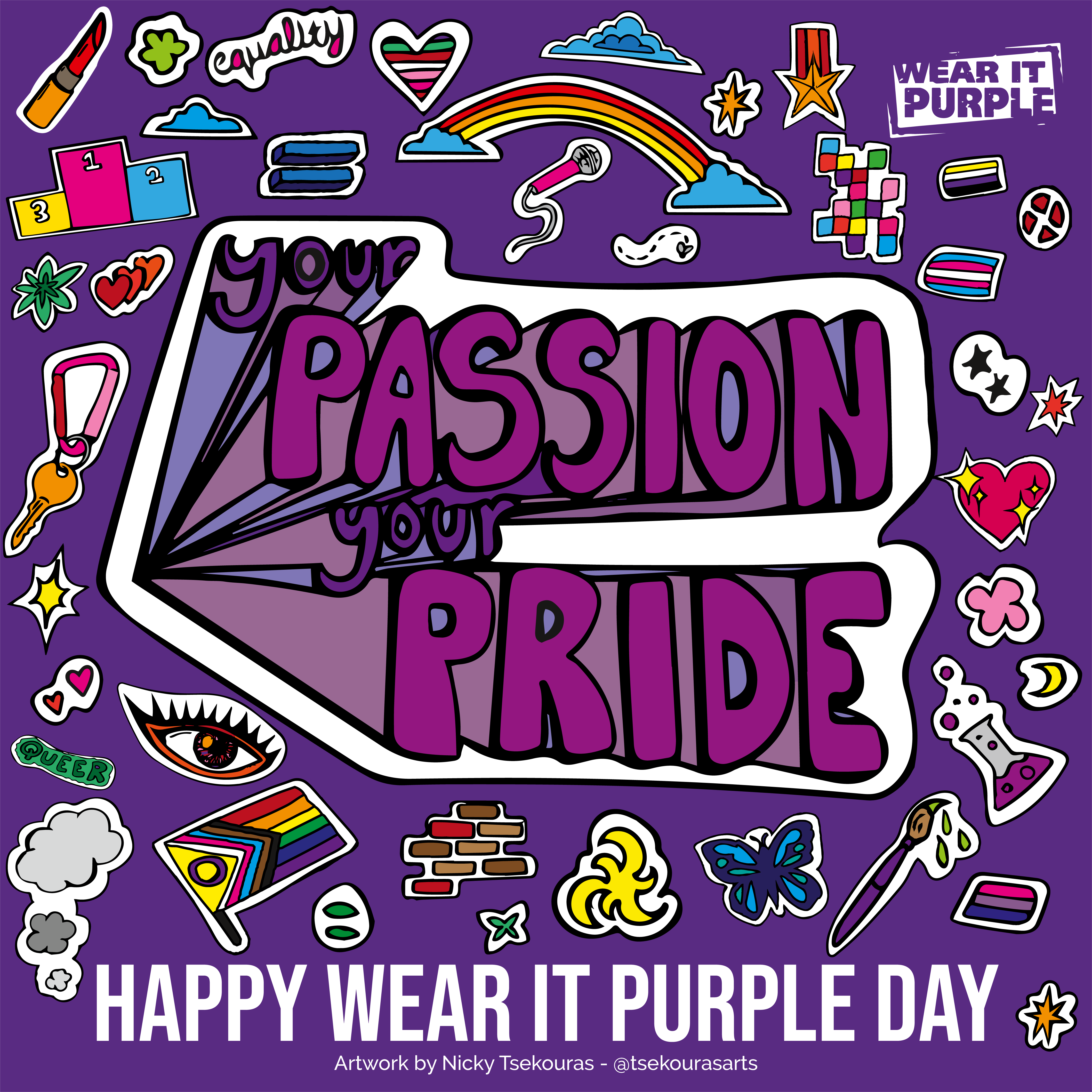 Wear It Purple promotional tile reads Wear it Purple Day Your Passion Your Pride and bright graphics