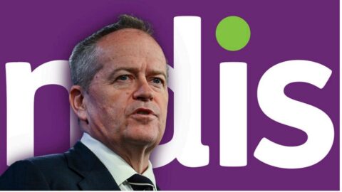 A photo of NDIS Minister Bill Shorten against a purple background with the word NDIS.