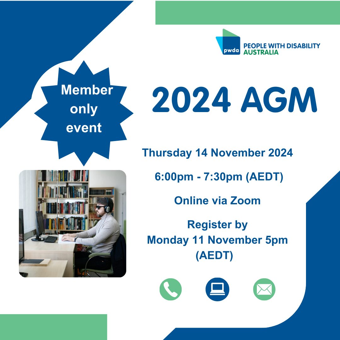 Image shows a person using a computer with text reading 2024 AGM and details of the AGM as mentioned in the post.