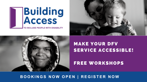 Building Access Project advertisement. Image features the building access logo and two black and white images of women.