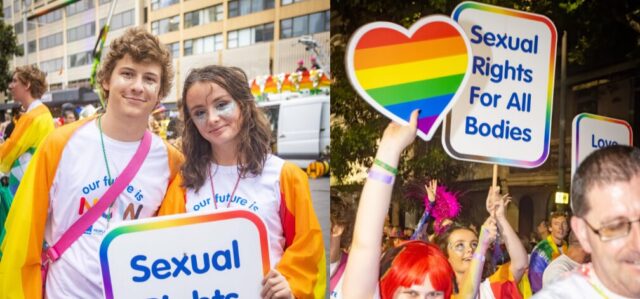 images show PWDA participants in the 2024 mardi gras holding sign that reads Sexual rights for all bodies