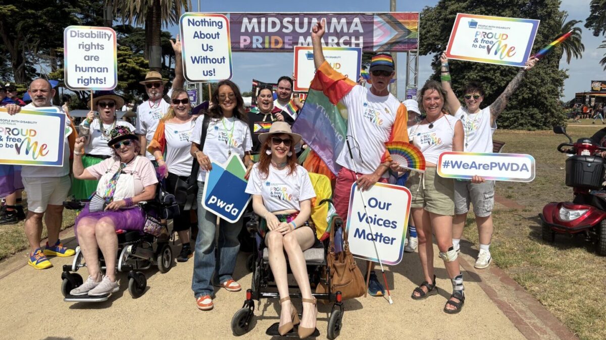 Group shot of PWDA members and Board at Midsumma 2025
