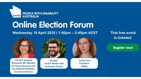 Graphic says Online Election Forum with date and details of the event. Below the text is images of speakers at the event with titles.