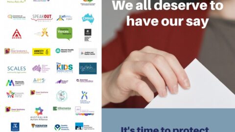 Right to Vote graphic shows logos of signatories and a hand
