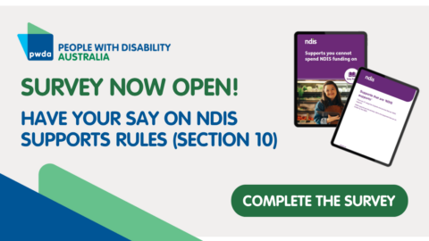 NDIS SUpports SUrvey banner with ipads showing the support rules documents and text