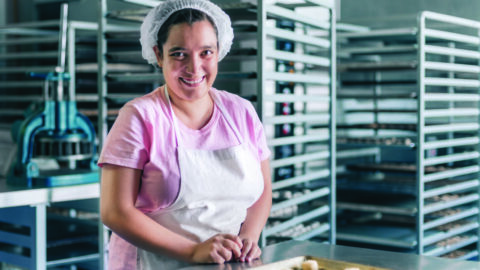 Woman in a commercial bakery