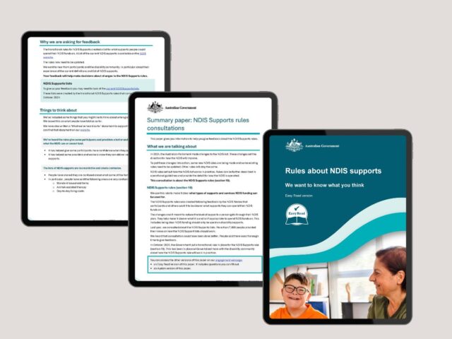 Featured Image size guide WordPress - People with Disability Australia Consultation papers on screens