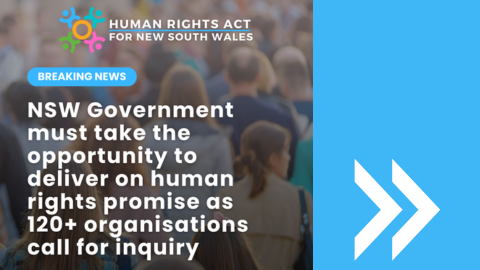 Breaking news banner with Human Rights Act New South Wales logo