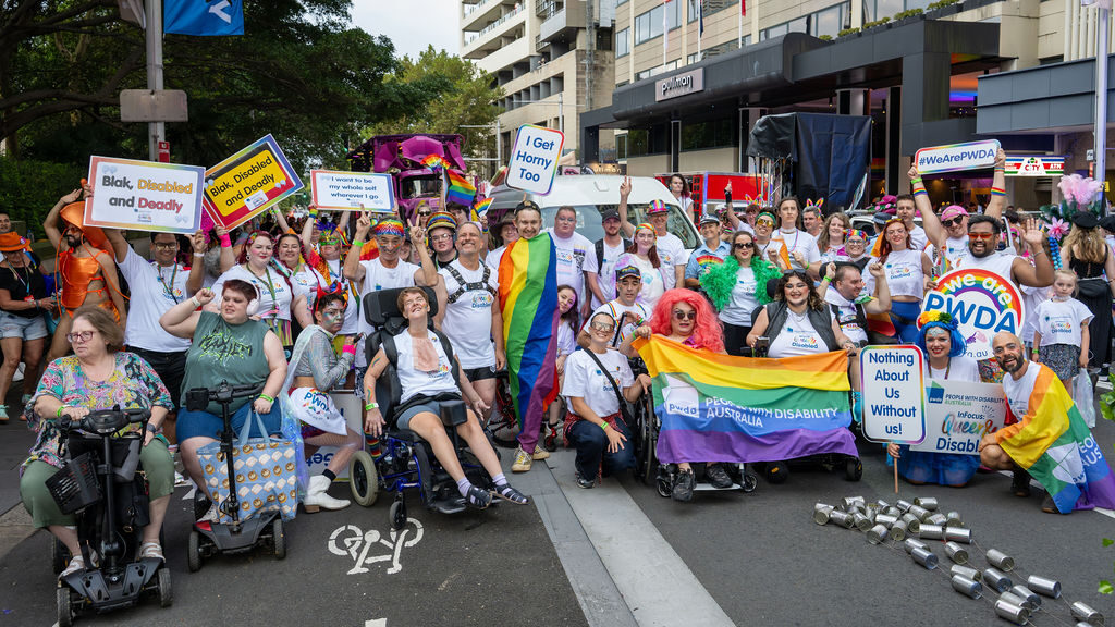 PWDA group before the march at Mardi Gras