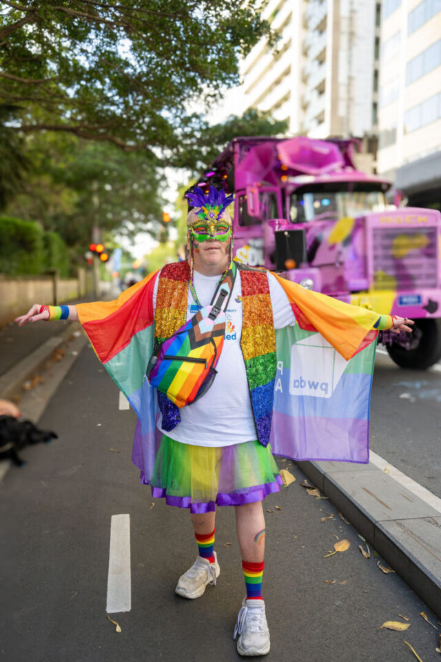 PWDA participant in all their regalia at Mardi Gras 2026