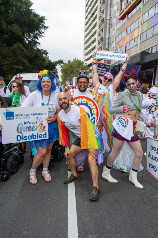 PWDA participants pose at Mardi Gras 2026