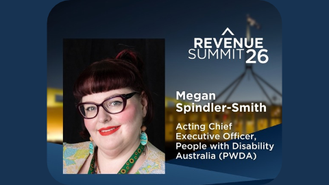 Poster for Revenue Summit 26 featuring Megan Spindler-Smith, Acting Chief Executive Officer, PWDA.